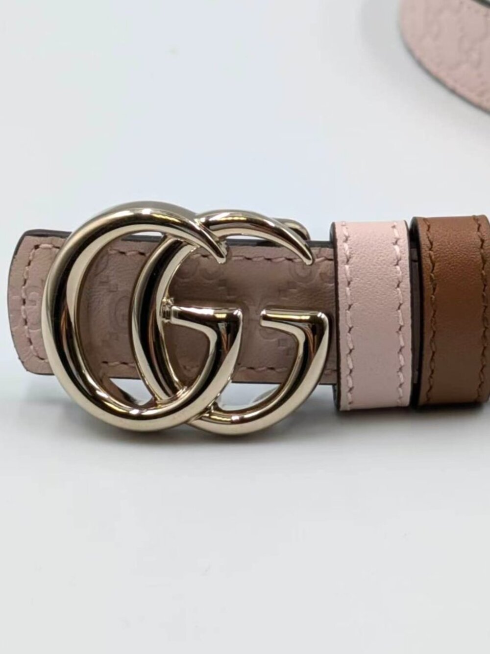 Gucci Women’s GG Marmont Reversible Thin Leather Belt Pink Brown 90cm 847132 - Picture 4 of 14